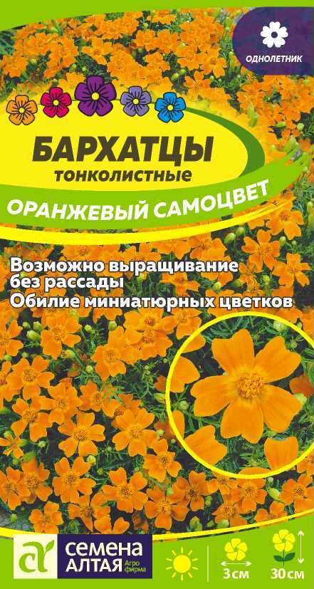 Бархатцы Оранжевый Самоцвет тонколист, до 30см, однол 0,1гр СА/ЦВ